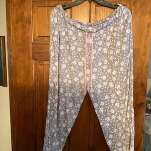 Floral Gray Pajama Pants with Pink Accents